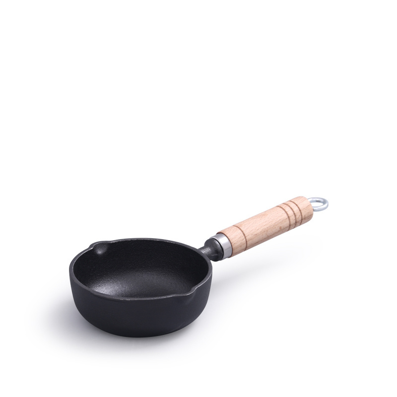 Hot Selling Nonstick Mini Oil Small Milk Soup Pot Cast Iron Sauce Pan With Wooden Handle