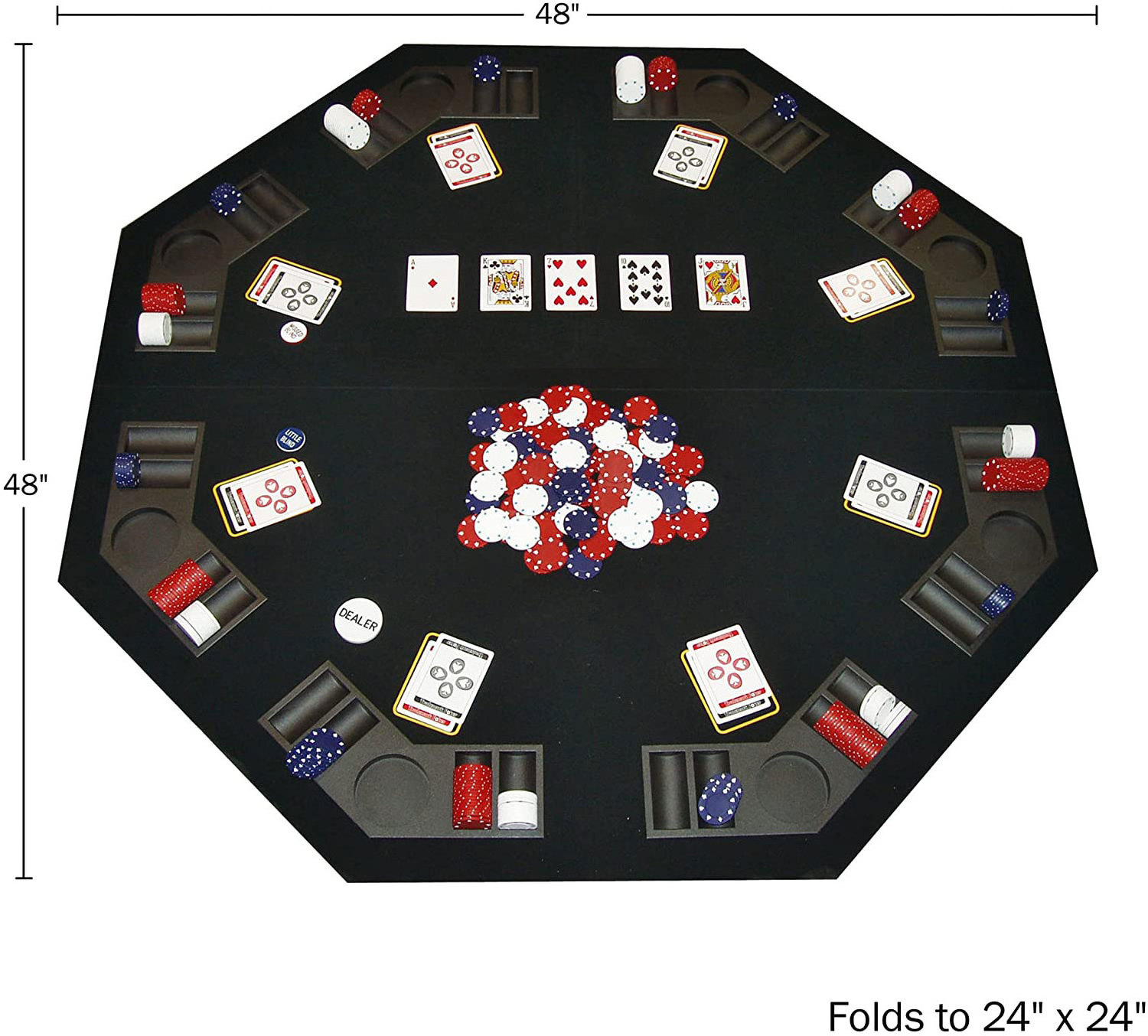 Portable 8-Player Texas Poker Card Table top with Anti-Slip Rubber Board Game Mat with Cup Holders and Carrying Bag