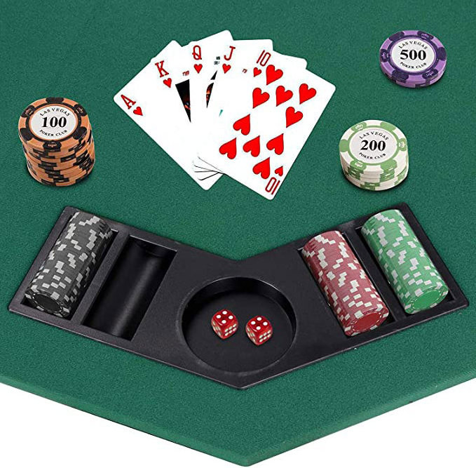 Portable 8-Player Texas Poker Card Table top with Anti-Slip Rubber Board Game Mat with Cup Holders and Carrying Bag