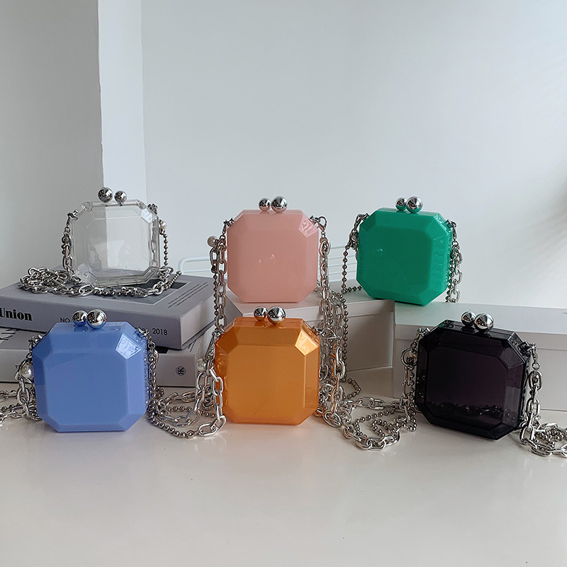 2021 Summer  Personalized creative Mini Lipstick Jelly Bag For women Acrylic chain Single shoulder Cross-body Box Bag purse