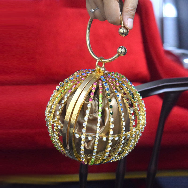 luxury custom metal frame cage evening bag round ball clutch bag