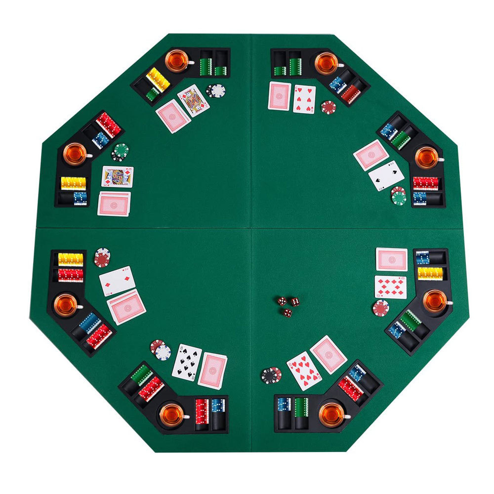 Portable 8-Player Texas Poker Card Table top with Anti-Slip Rubber Board Game Mat with Cup Holders and Carrying Bag