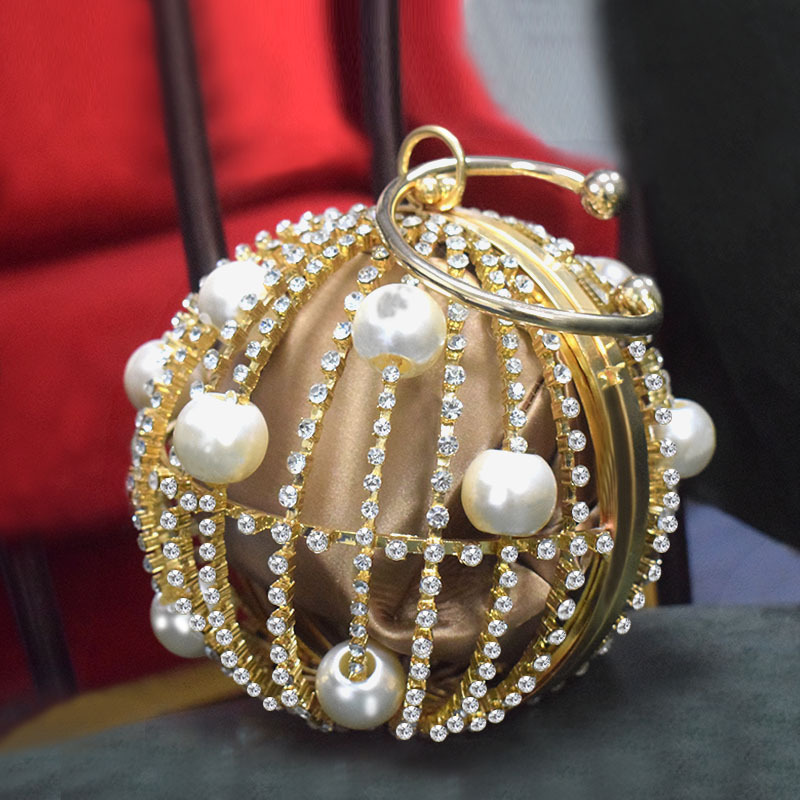 luxury custom metal frame cage evening bag round ball clutch bag