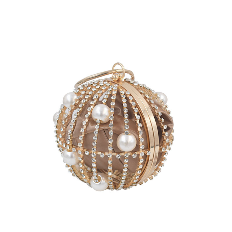 luxury custom metal frame cage evening bag round ball clutch bag