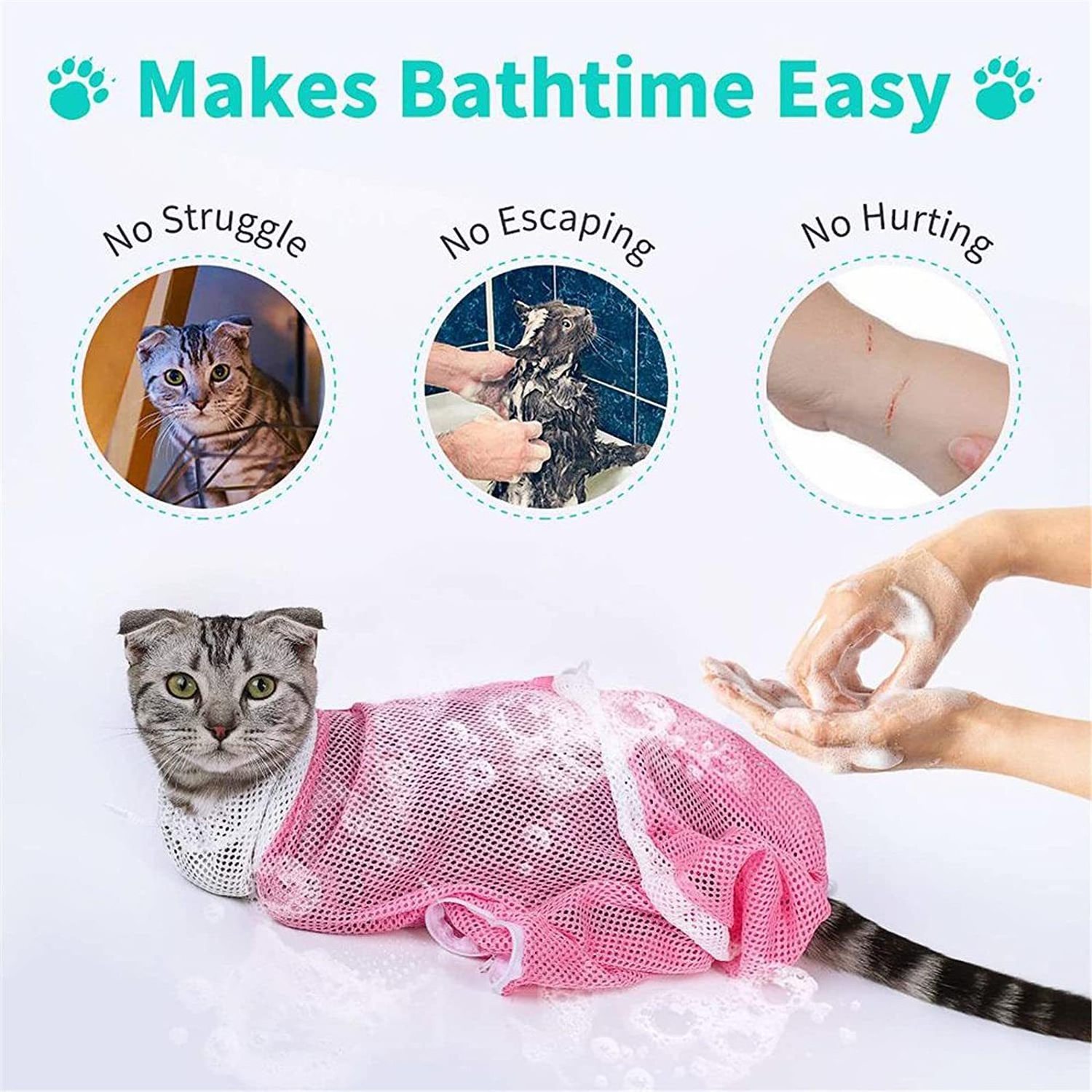 Adjustable Anti-bite and Anti-Scratch Shower Mesh Grooming Cat Bathing Bag