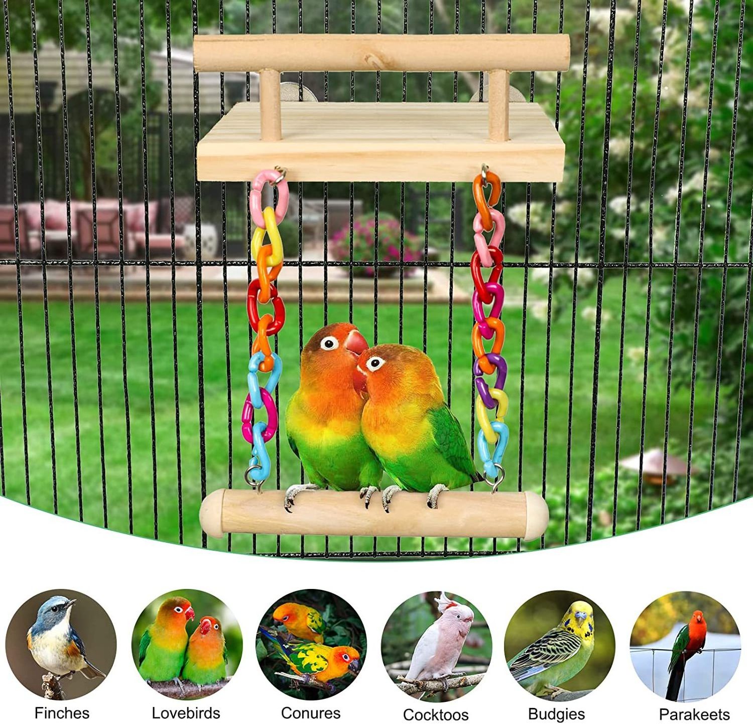 Outdoor Bird Swinging Set Bird House Decoration Handmade Wooden Exquisite Bird Supplies