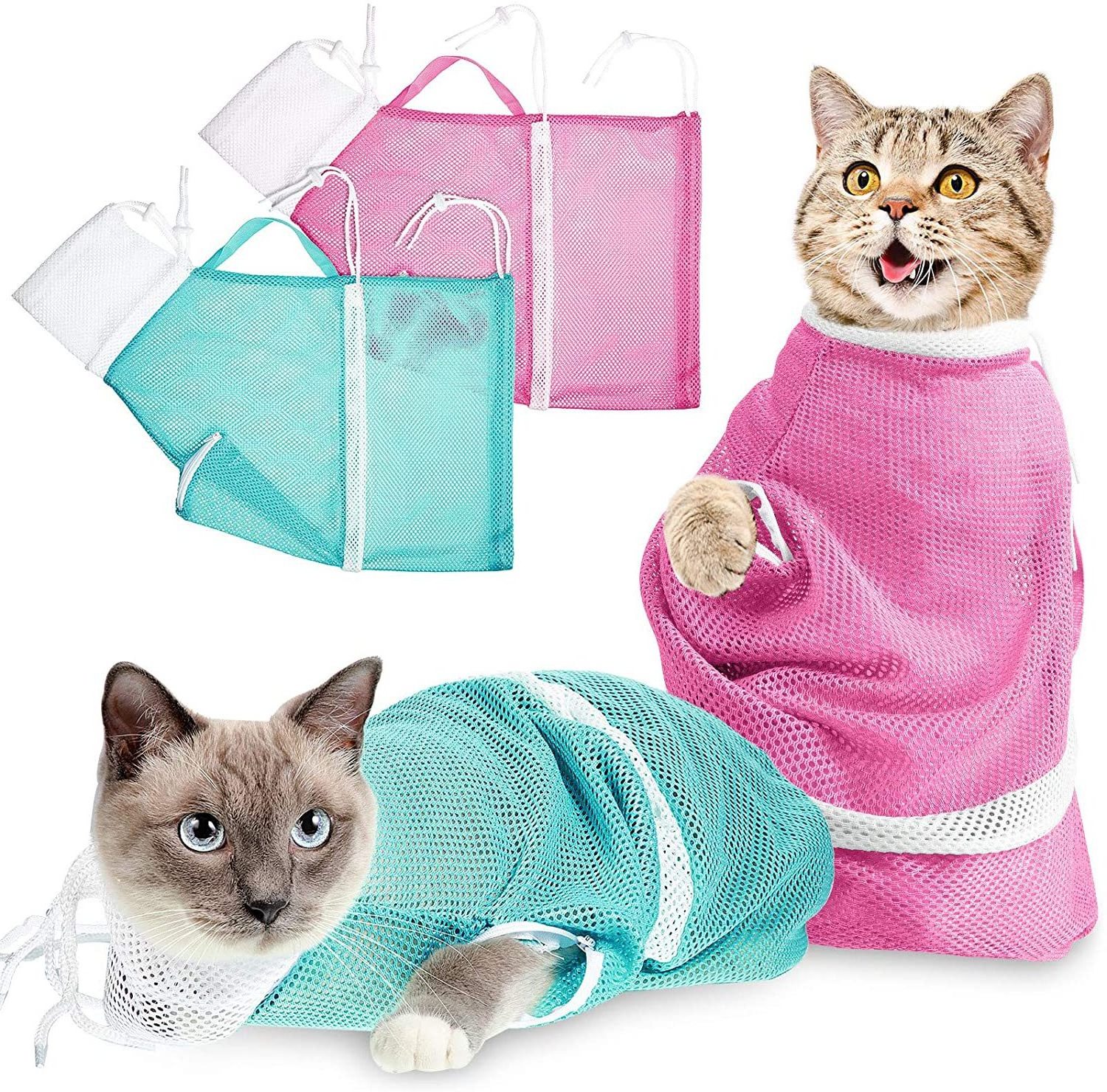 Adjustable Anti-bite and Anti-Scratch Shower Mesh Grooming Cat Bathing Bag