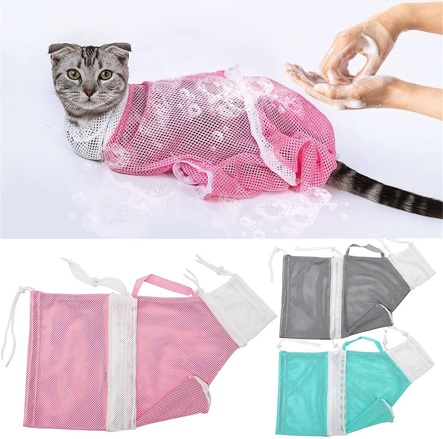 Adjustable Anti-bite and Anti-Scratch Shower Mesh Grooming Cat Bathing Bag