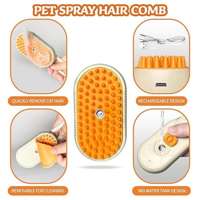 Cat/Dog Massage Steamer Water Bath Spray Hair Comb Cat Brush for Shedding