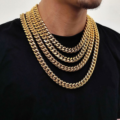 Hip Hop Men's Stainless Steel Cuban Chain 18K gold cuban link chain miami cuban link chain Jewelry Chilled Stainless Steel Clasp