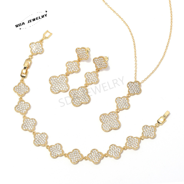 Four-leaf Clover Lucky SDA Jewelry Sets Luxury CZ Stones Filled Premium SDA Brass Jewelry Sets