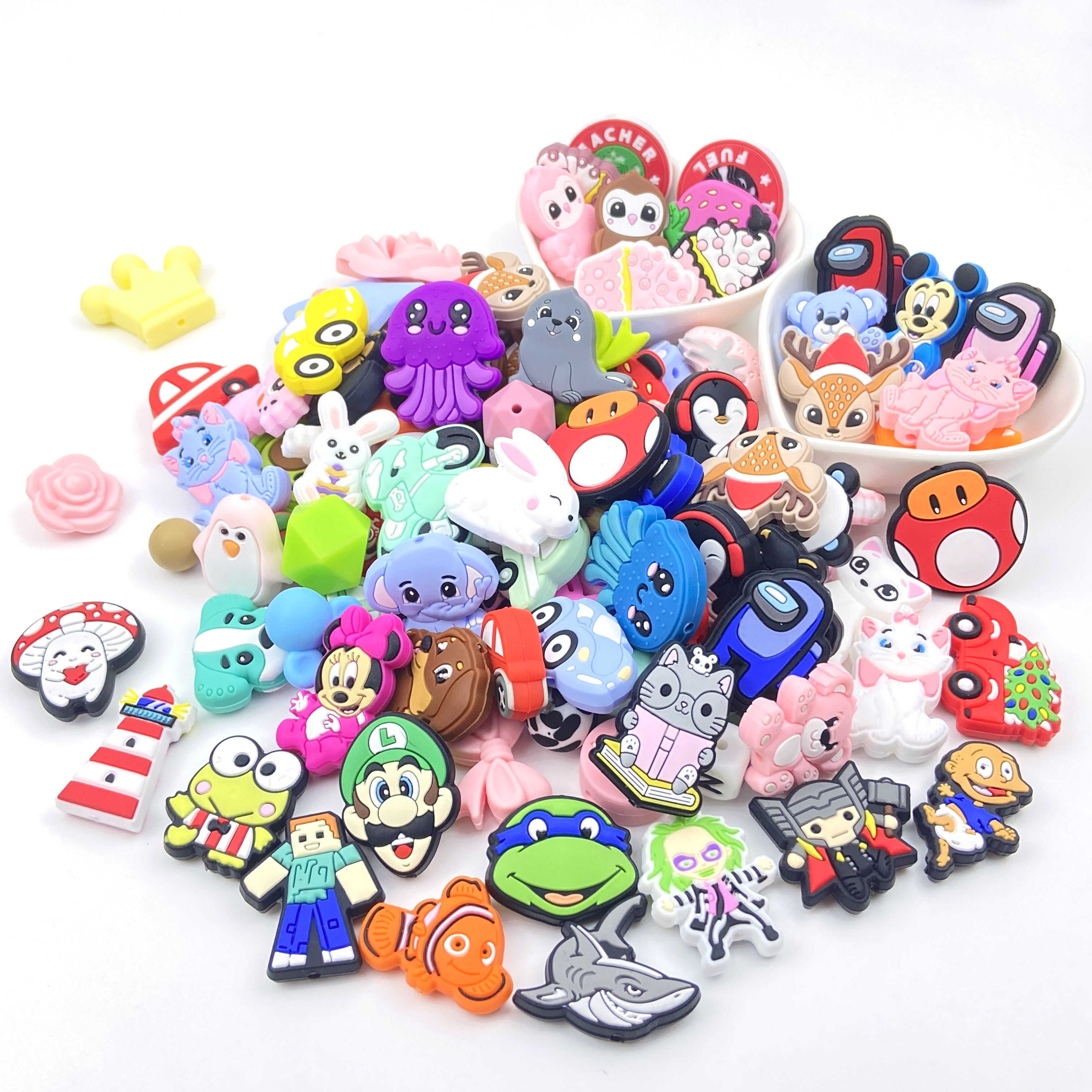 Hot Sale Food Grade Baby Teething Chewable DIY beads  Animal Custom Silicone Charms Focal Beads for pens