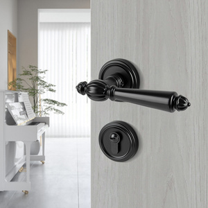 Hot Sale Household Aluminum Alloy Door Lock Handle Black Door Lever Door Handle Lock With Locks For Home