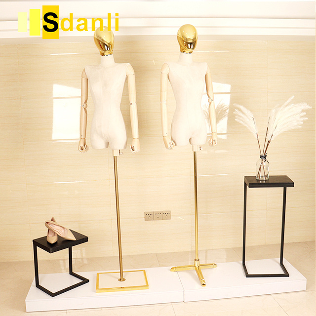 Fashion Type Upper-Body Crotch Gold Base Women Clothing Torso Display Velvet Half Body Female Mannequin With Flexible Hand