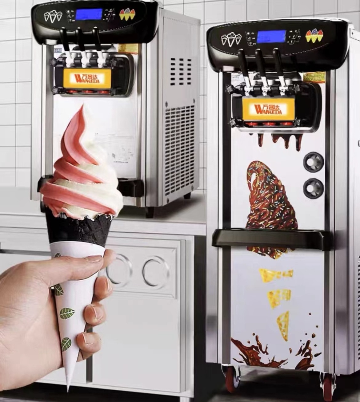 Wankeda ice cream machine commercial small vertical desktop sundae cone ice cream machine automatic ice cream machine