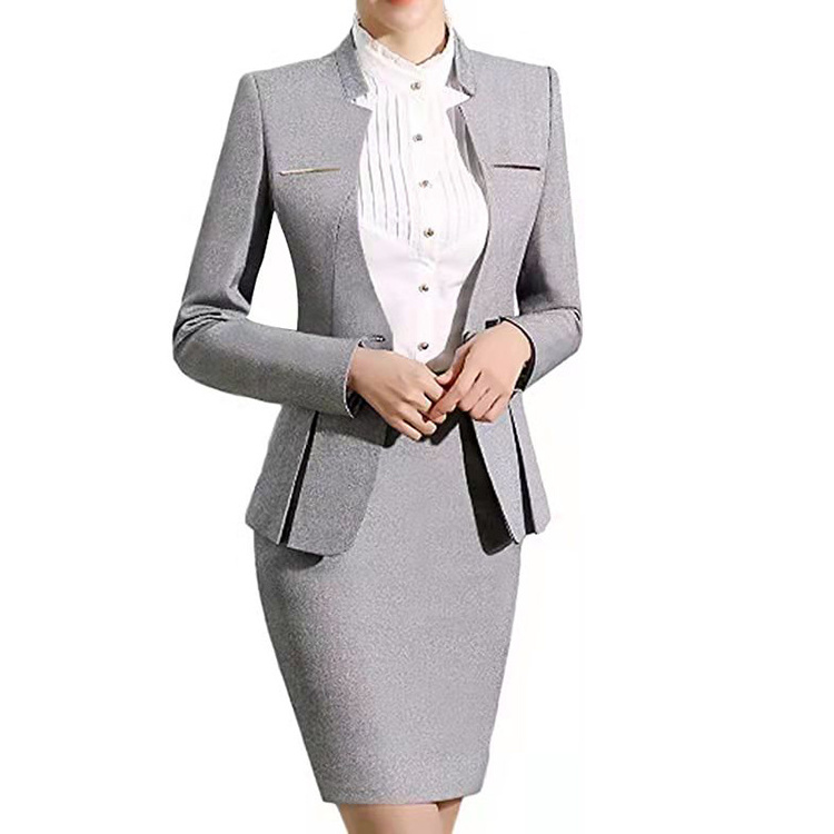 Grey Office Ladies Skirt Suits Sexy Jackets Business Slim fit suits for women