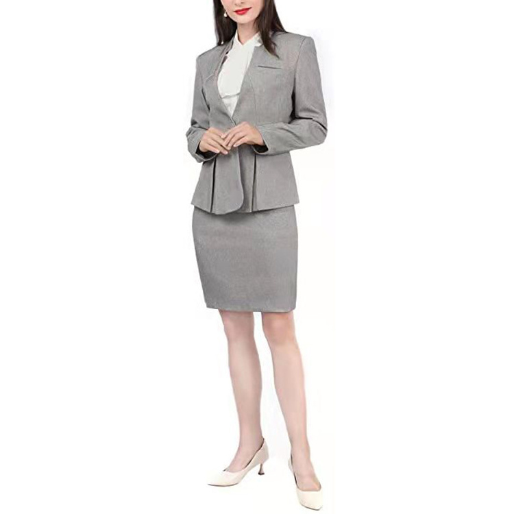 Grey Office Ladies Skirt Suits Sexy Jackets Business Slim fit suits for women