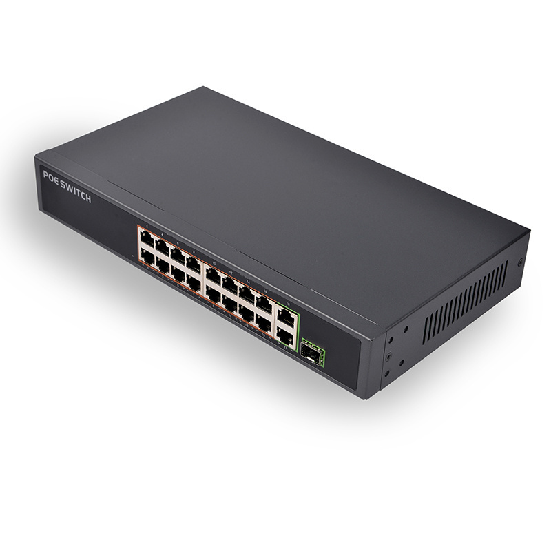 SDAPO Factory OEM ODM PSE1816GSR V2.0 16 Port PoE + 2TP + 1 SFP 150W PoE  Switch 48V extender 250m