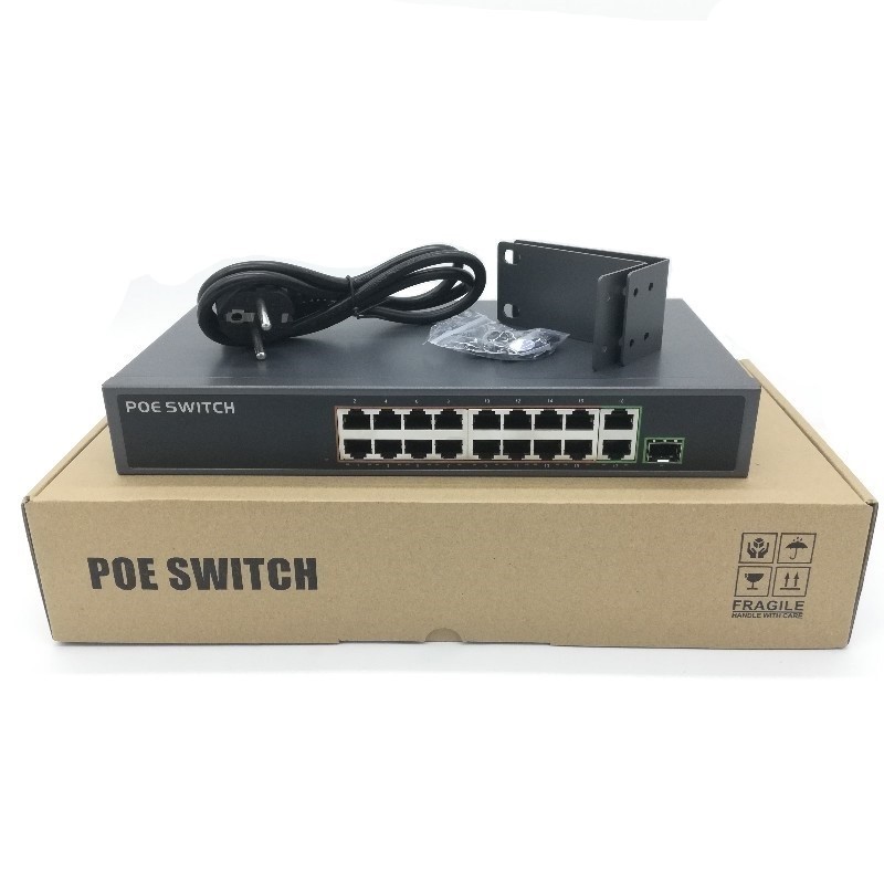 SDAPO Factory OEM ODM PSE1816GSR V2.0 16 Port PoE + 2TP + 1 SFP 150W PoE  Switch 48V extender 250m