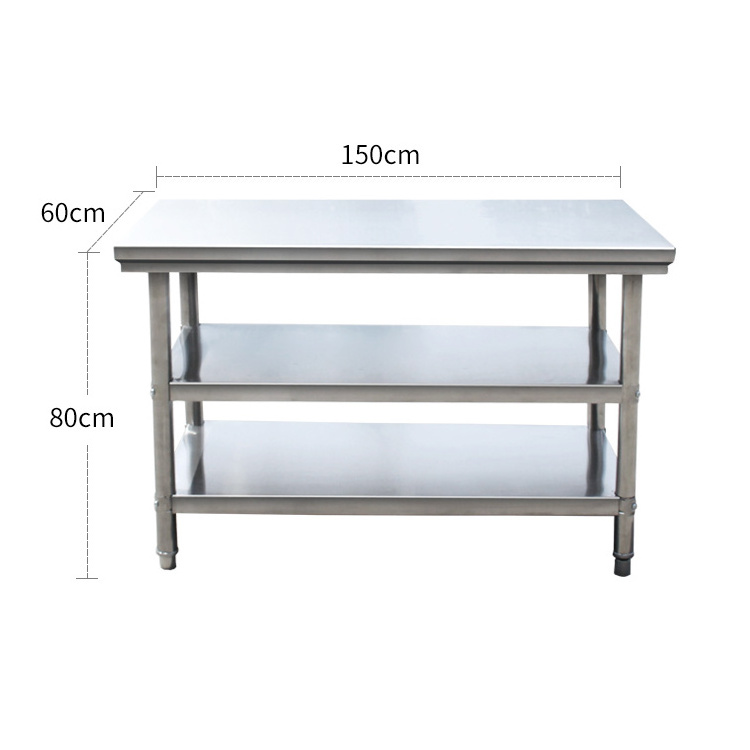 Stainless steel 3 layer restaurant kitchen work table with wheels