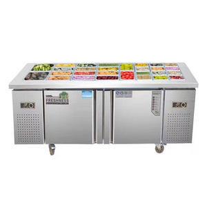 1800 mm length work table two door pizza prep counter salad bar table