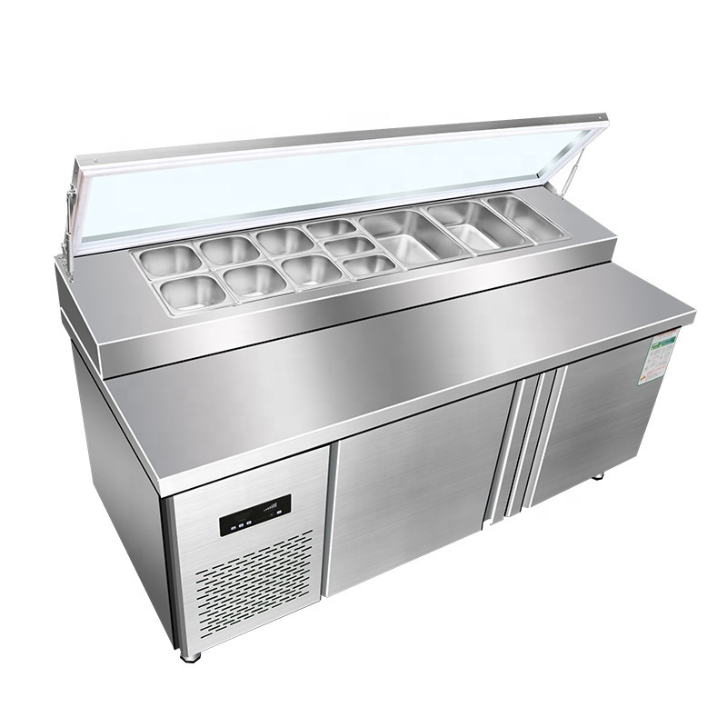 Single Temperature Salad Bar Pizza Prep Counter Top Display Fridge Refrigeration Equipment Chiller Freezer