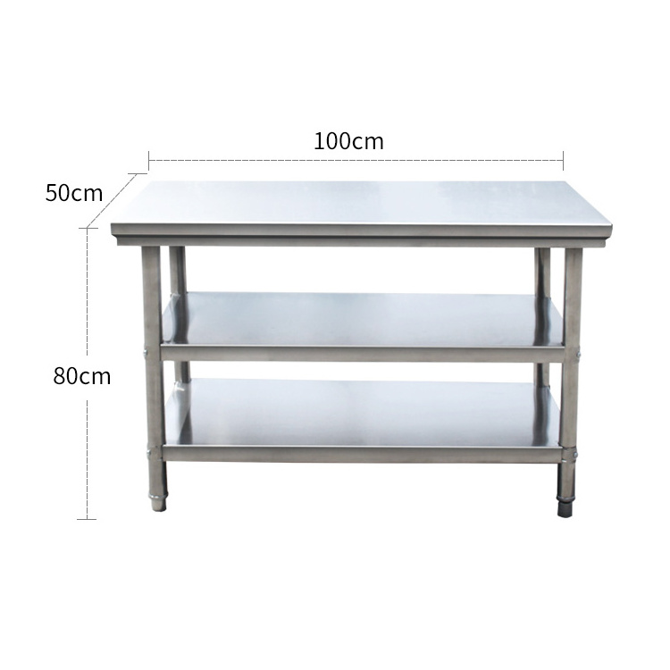 Stainless steel 3 layer restaurant kitchen work table with wheels