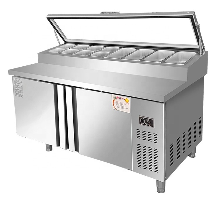 Single Temperature Salad Bar Pizza Prep Counter Top Display Fridge Refrigeration Equipment Chiller Freezer