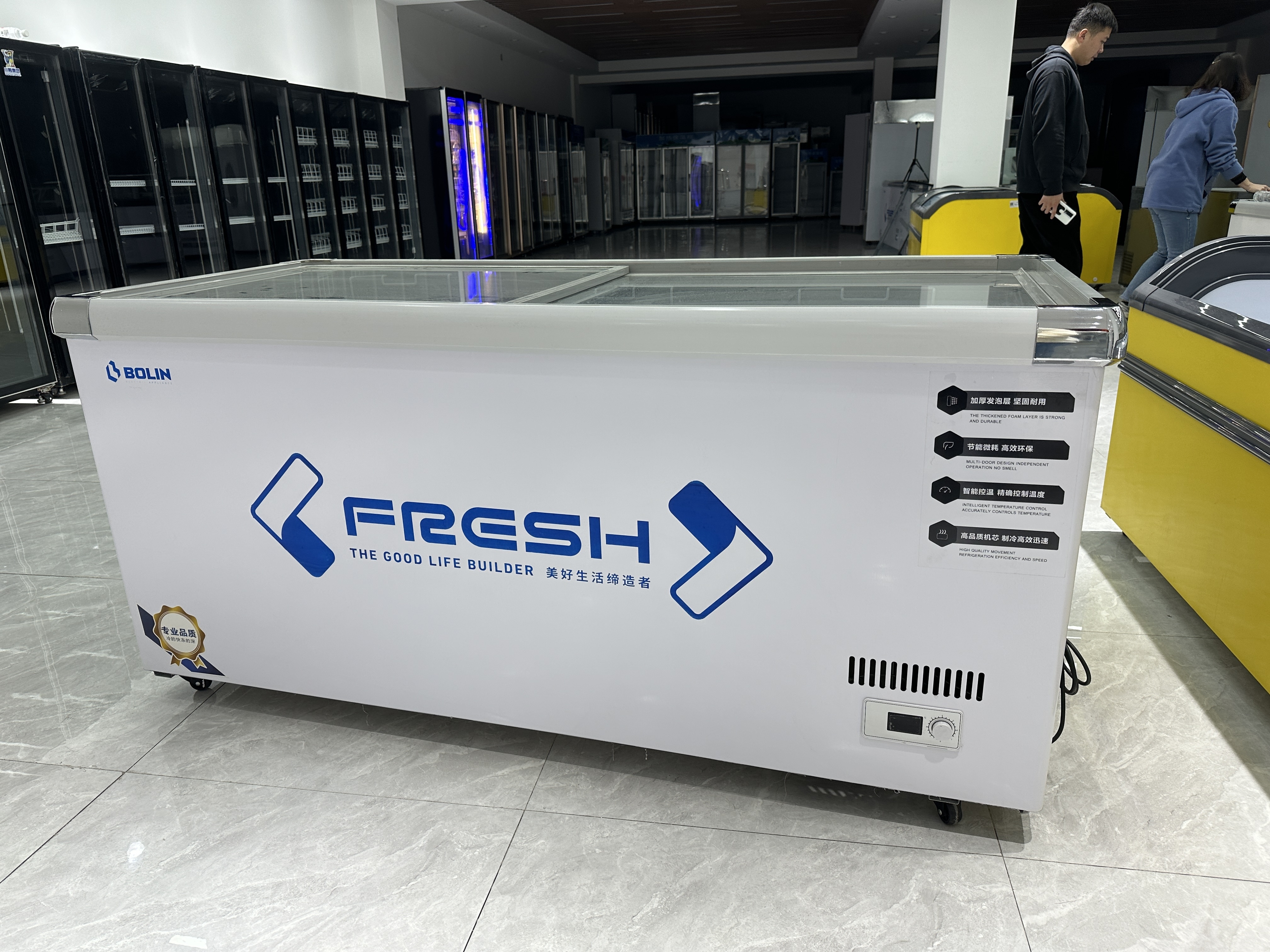 OEM Custom Upright Glass Door Supermarket Ice Cream Freezer for Frozen Food with CE Refrigeration Equipment