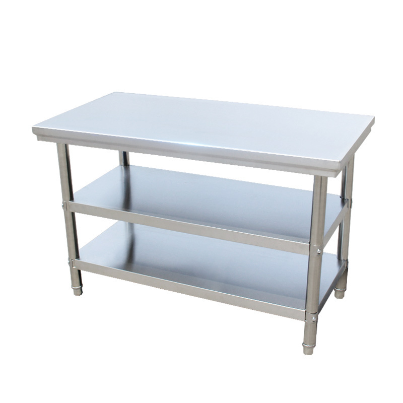 Stainless steel 3 layer restaurant kitchen work table with wheels