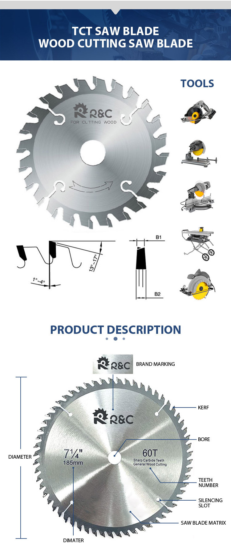 TCT Wood Cutting Disc Circular Saw Blade Alloy Steel Teeth Carbide Finishing Saw Blade for Ripping Crosscutting  Wood Cutting