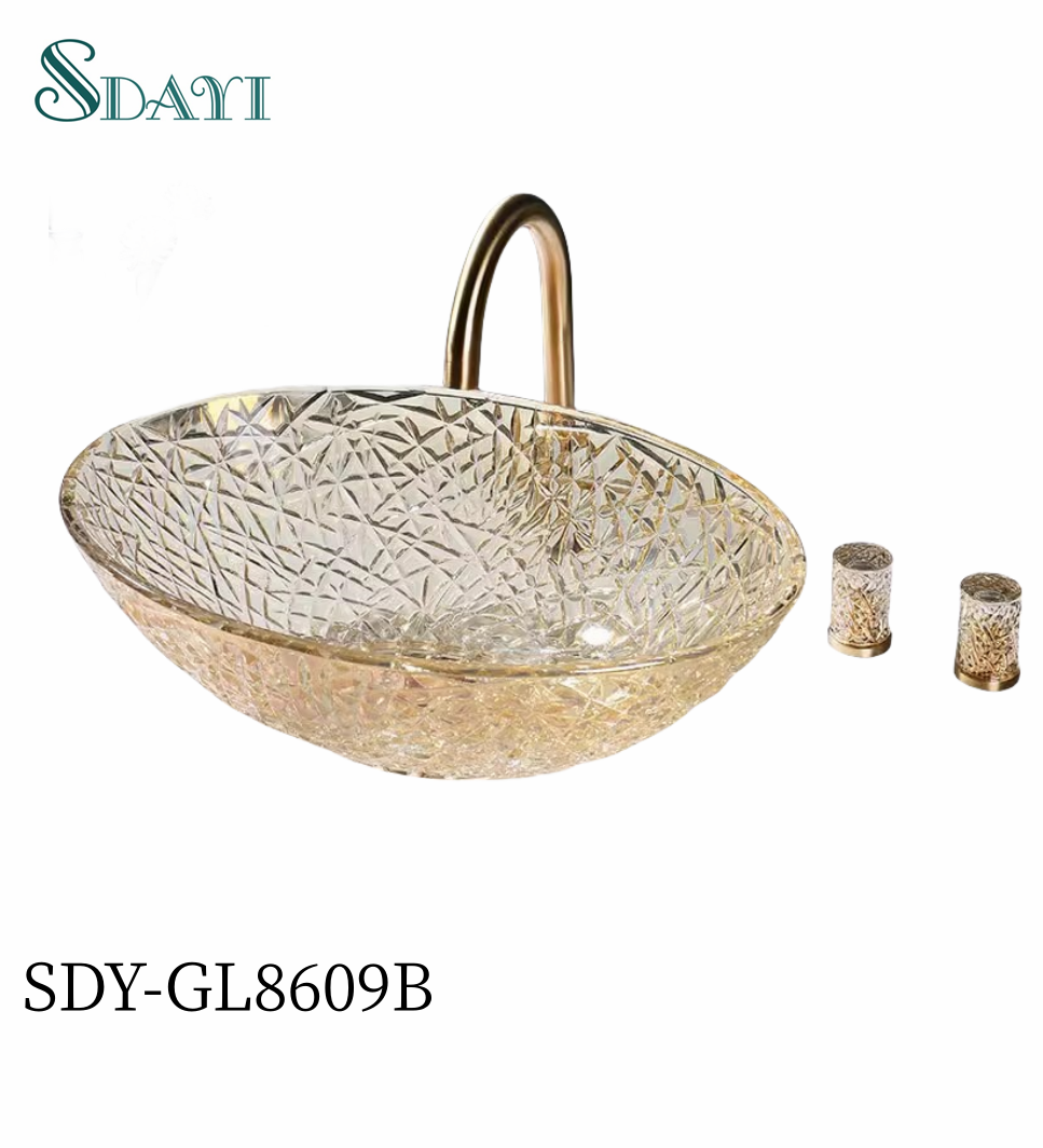 SDAYI  hand painted glass vessel sink bathroom wash basin sinks crystal colorful bathroom glass basin