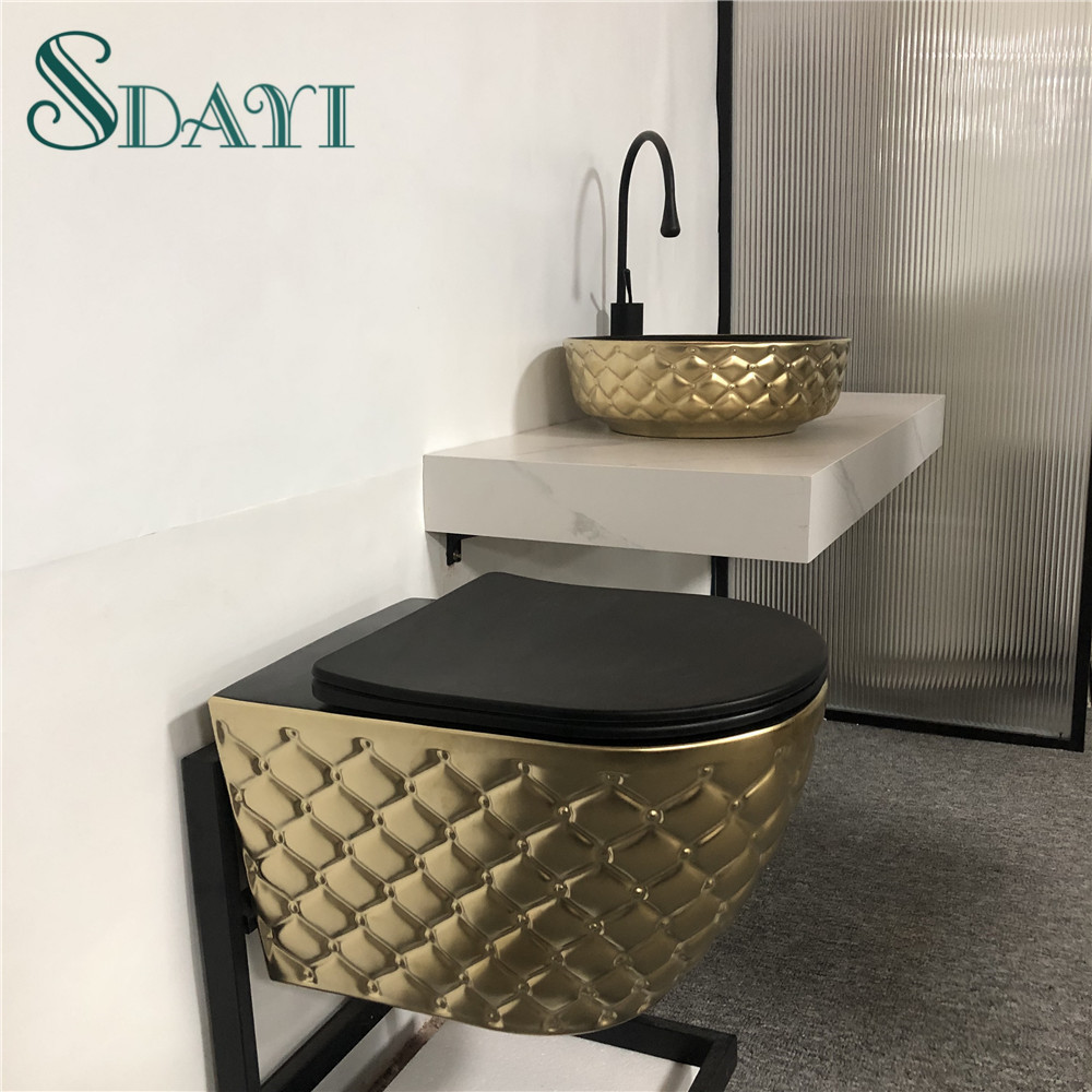 latest toilet bowl basin design gold color wall hung wc toilet  bowl ceramic sanitary ware wall hung toilet diamond