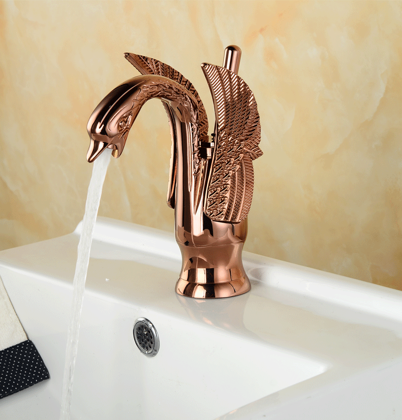 bathroom wash basin mixer gold  faucet rose gold  water tap swan faucet