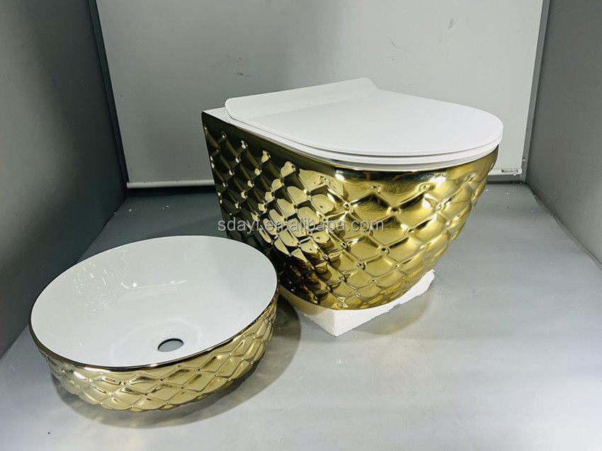 2023 new  toilet and sink design ceramic gold color wall hung toilet basin bathroom wc toilet bowl