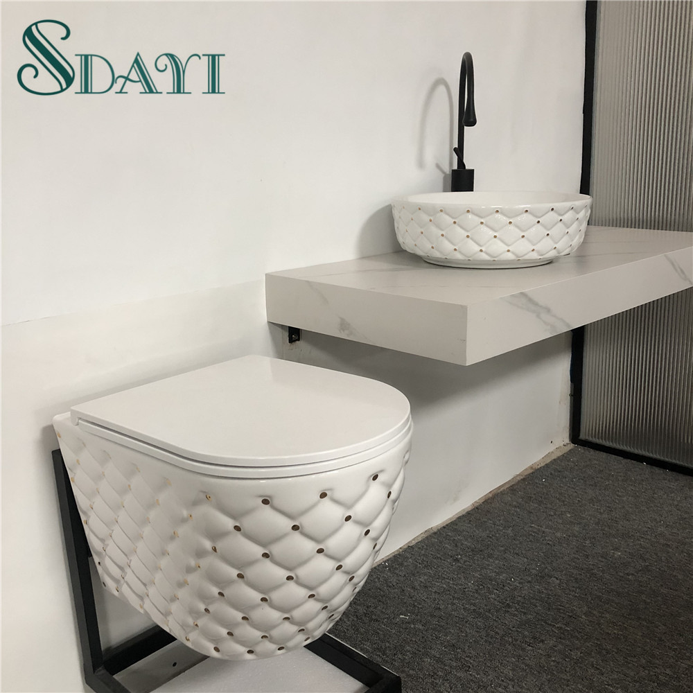 latest toilet bowl basin design gold color wall hung wc toilet  bowl ceramic sanitary ware wall hung toilet diamond