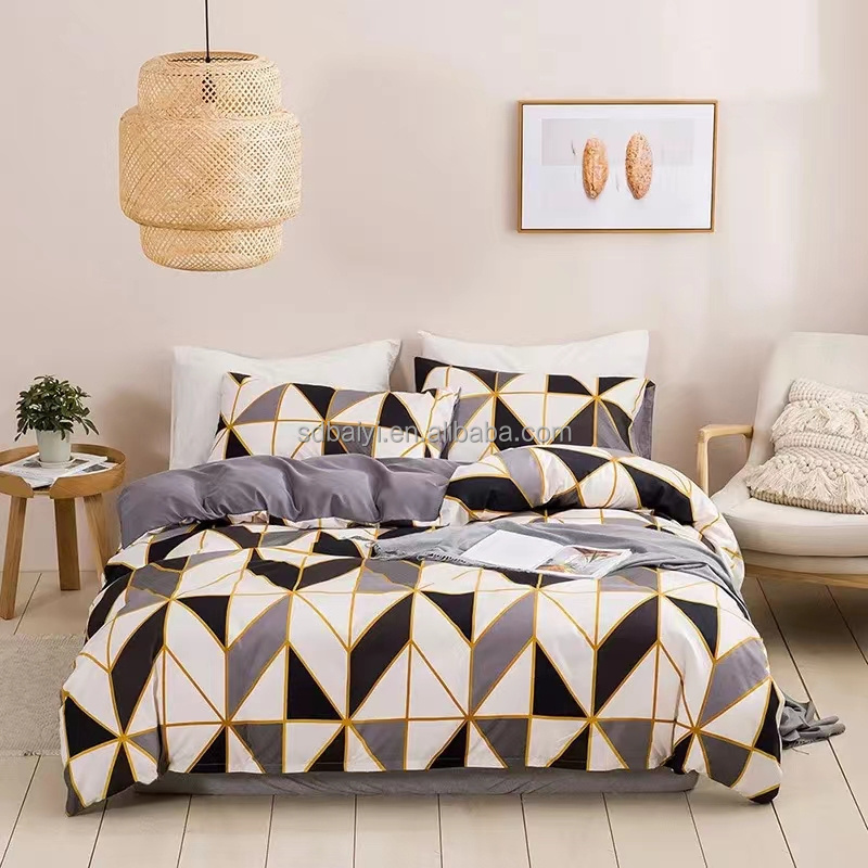 Modern Style Flower Print Soft Bedding Cover Set Polyester Quilt Microfiber Comforter Sets For Home Twin Full Queen King Size