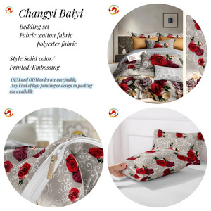 Custom Printed 3D Flower Red Rose Comforter Wedding King Size Bedspread Bed Sheet Linen Quilt Duvet Cover 3d Bedding Room Set