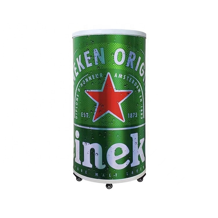 Commercial Beverage Refrigerator 65l Round Barrel Can Cooler For Beer Display