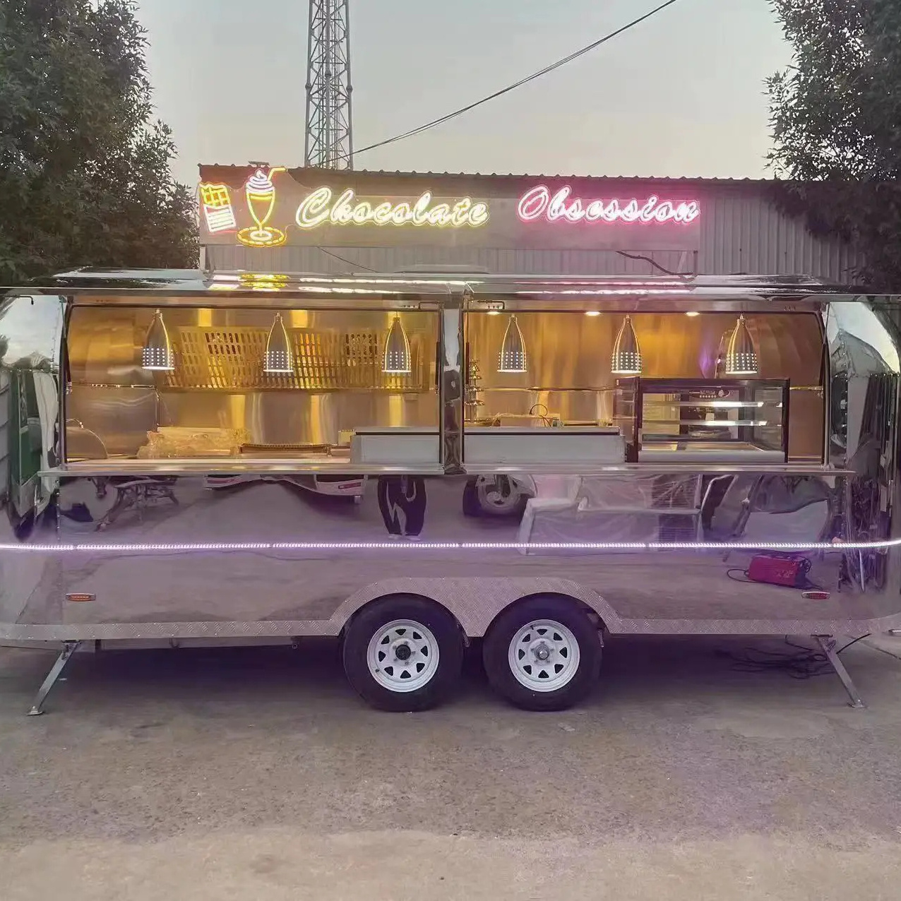 custom Design Fashionable Fully Equipped With Full Kitchen  Mobile Food Truck Stainless Steel Trailer Pizza Truck