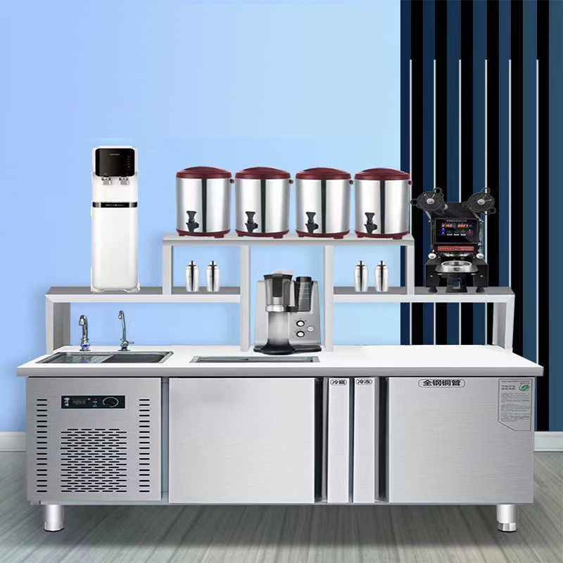 Bubble Tea Bar Counter With Refrigeration And Milk Tea Making Equipment Comptoir De Bar Bubble Tea Shaker Bar With water tank