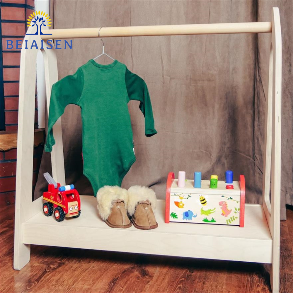 Kids Wooden Clothing Rack,Dress Up Child Garment Clothes  Rack,  Storage Display Wardrobe for Toddler