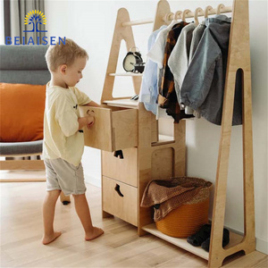 Kids Wooden Clothing Rack,Children's Clothes Rrack with Drawer Cabinet, Storage Display Wardrobe for Toddler