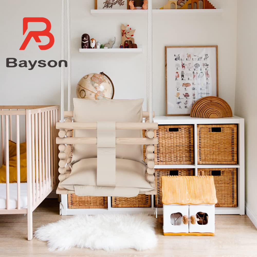 Baby swingOutdoor Children'S Swing Set BAYSON Baby Swing 3 In 1 Beige + Safety Belt Portable Hanging Wooden Swing For Toddlers