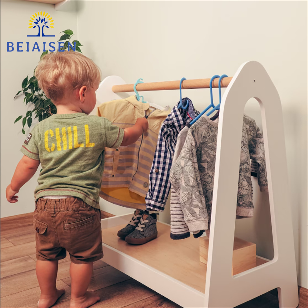 Kids Wooden Clothing Rack,Dress Up Child Garment Clothes  Rack,  Storage Display Wardrobe for Toddler