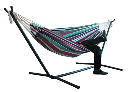 new arrival 1- 2 person canvas colorful portable fold self standing outdoor hammock with stand