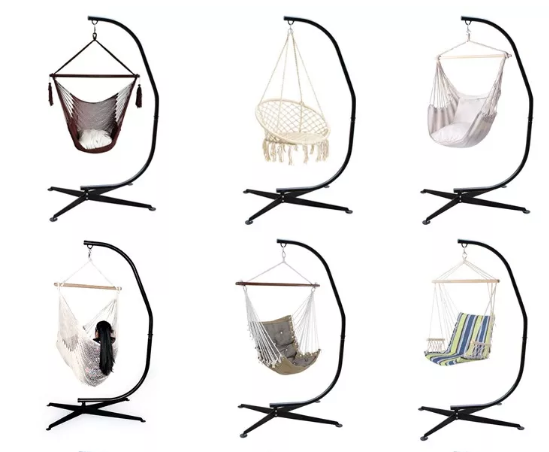 Outdoor C Frame Stand with Padded Soft Cushioned Hanging Hammock Swing Chair