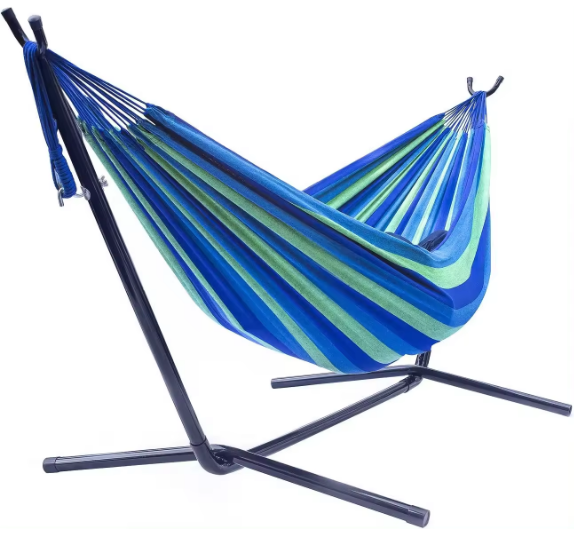 Strong Frame Hammock Double Cotton Hammock With Space Saving Steel Stand 2 Person Portable Hammock