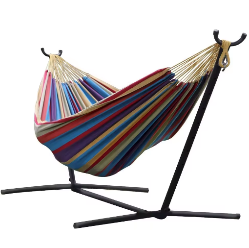 Strong Frame Hammock Double Cotton Hammock With Space Saving Steel Stand 2 Person Portable Hammock