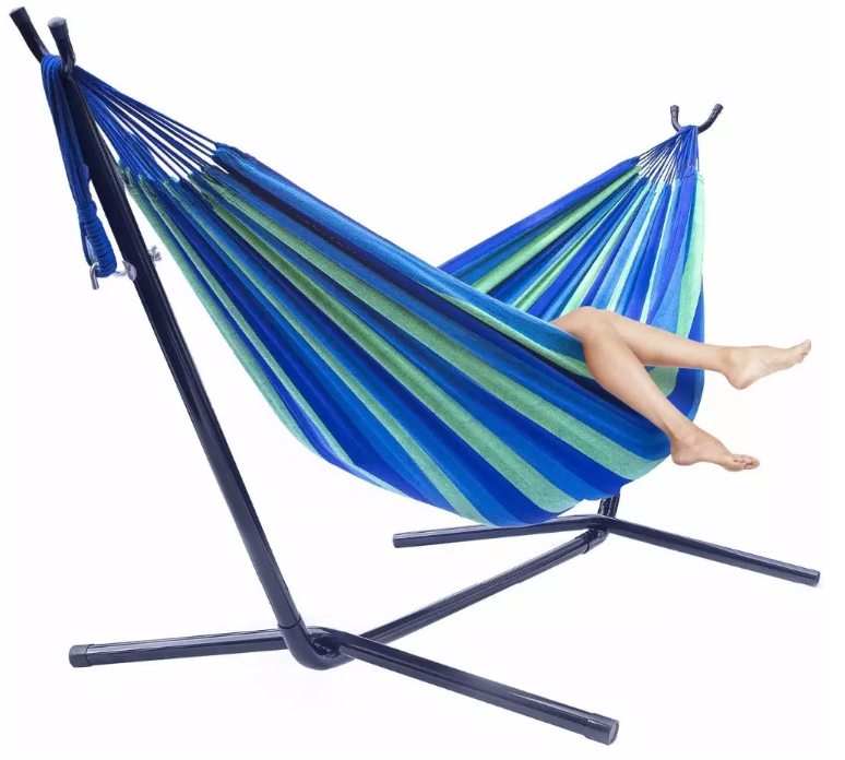 Folding stainless steel canvas hammock with stand free Standing Double Hammock